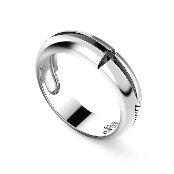 Silver Band Ring with Black Stone