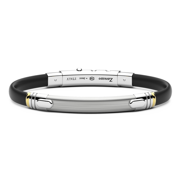 Black Silicone & Silver Bracelet with 18K Gold Inserts