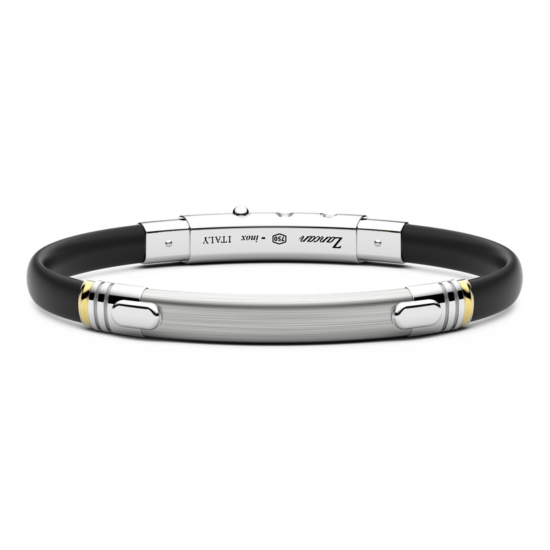 Black Silicone & Silver Bracelet with 18K Gold Inserts