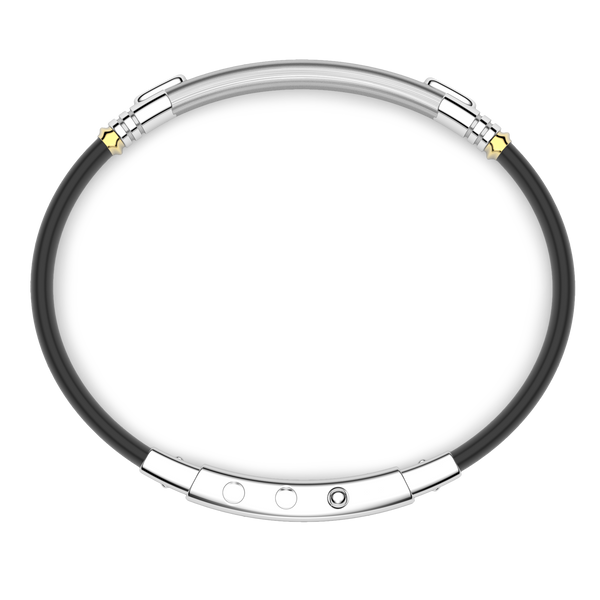 Black Silicone & Silver Bracelet with 18K Gold Inserts