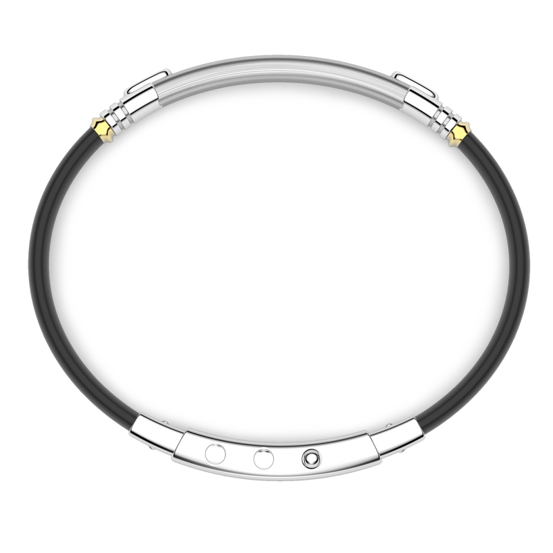 Black Silicone & Silver Bracelet with 18K Gold Inserts