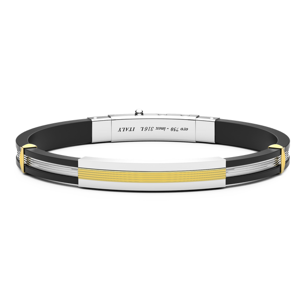 Black Silicone Bracelet with Silver Tag & Gold Details