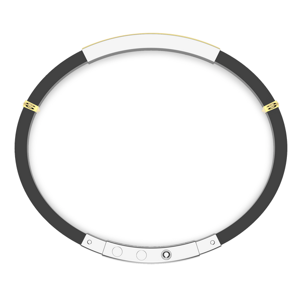 Black Silicone Bracelet with Silver Tag & Gold Details