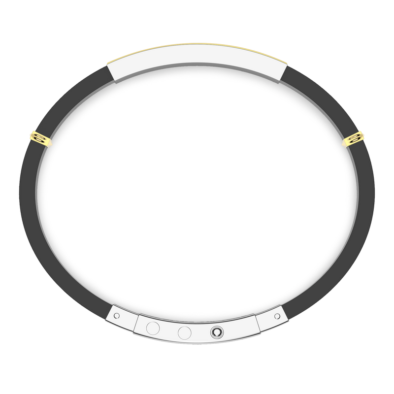 Black Silicone Bracelet with Silver Tag & Gold Details