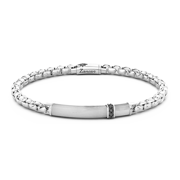 Silver Bracelet with Tag and Black Stones