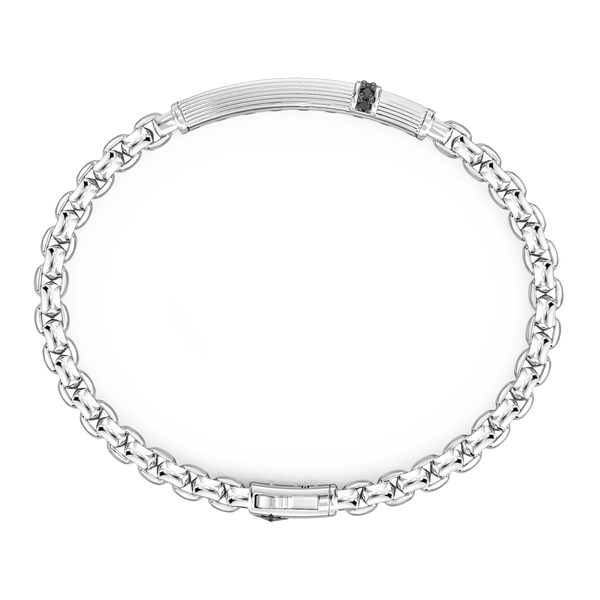 Silver Bracelet with Tag and Black Stones