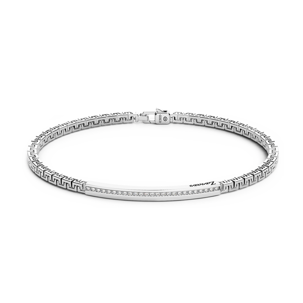 Silver Bracelet with Tag and White Stones