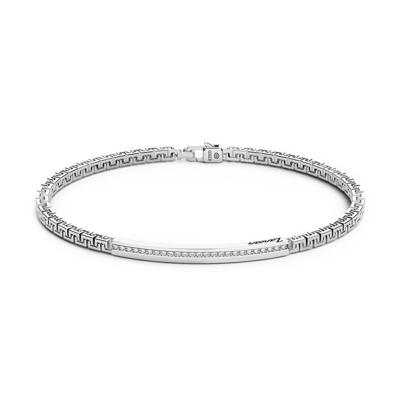 Silver Bracelet with Tag and White Stones