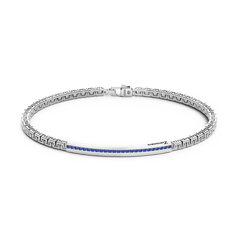 Silver Bracelet with Tag and Blue Stones