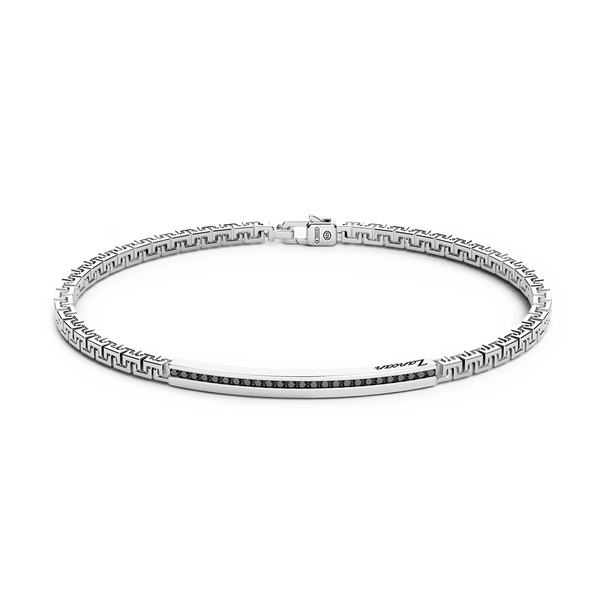 Silver Bracelet with Tag and Black Stones