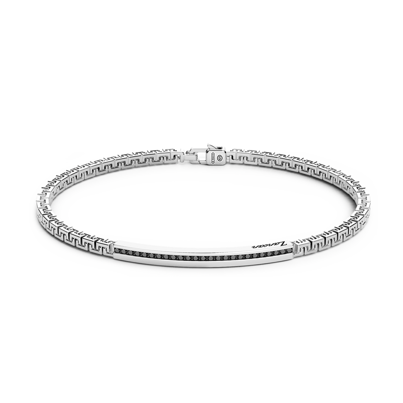 Silver Bracelet with Tag and Black Stones