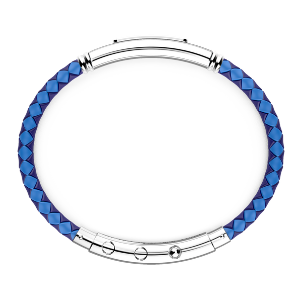 Blue Silicone Bracelet with Silver Tag & Black Stones