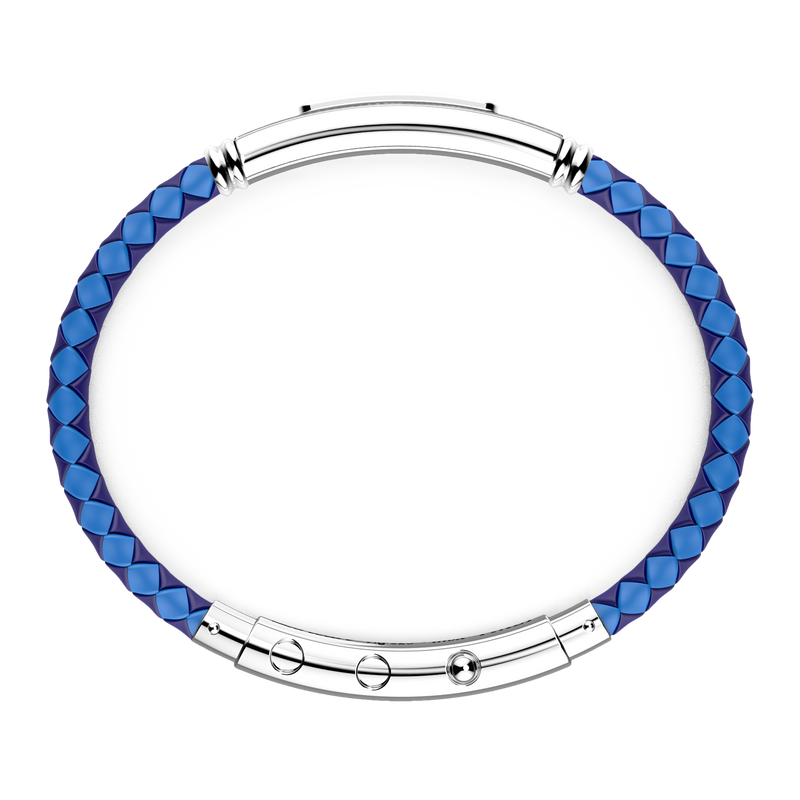 Blue Silicone Bracelet with Silver Tag & Black Stones