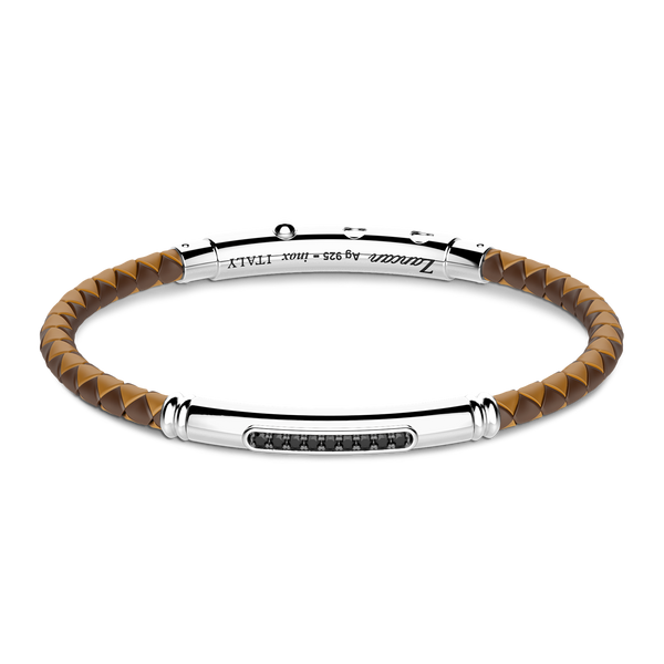 Light Brown Silicone Bracelet with Silver Tag & Black Stones