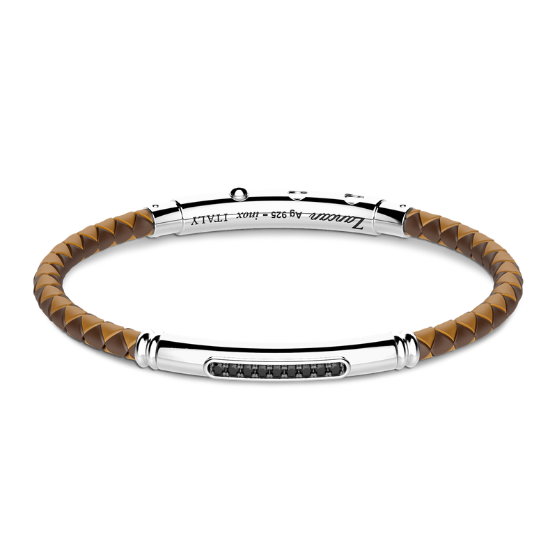 Light Brown Silicone Bracelet with Silver Tag & Black Stones