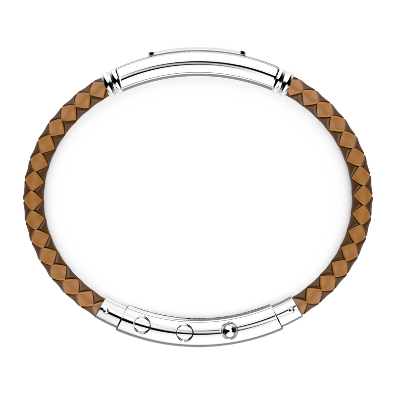 Light Brown Silicone Bracelet with Silver Tag & Black Stones