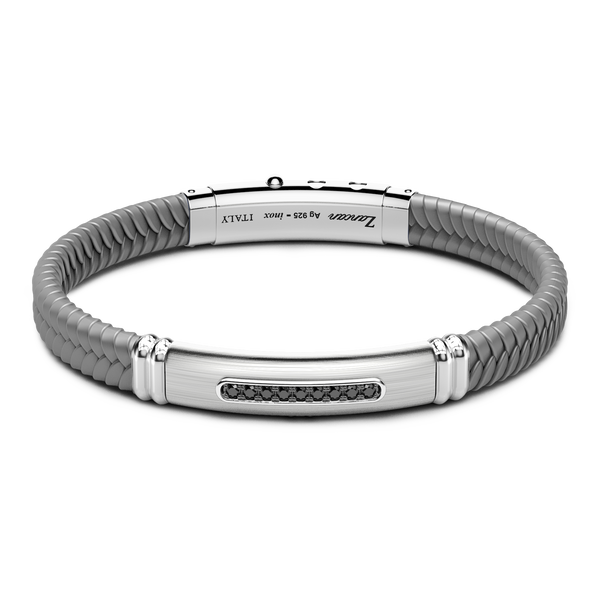 Gray Silicone Bracelet with Silver Tag & Black Stones