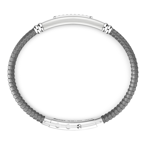 Gray Silicone Bracelet with Silver Tag & Black Stones