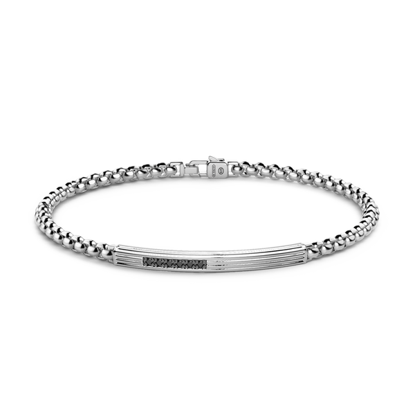 Silver Bracelet with Tag & Black Stones