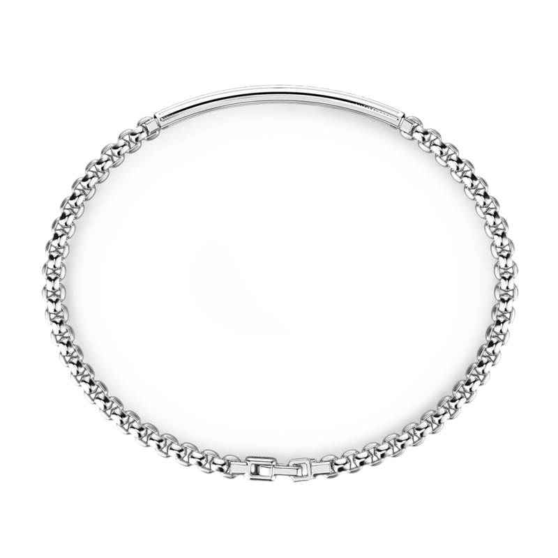 Silver Bracelet with Tag & Black Stones