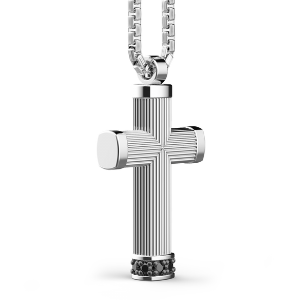 Silver Necklace with Cross Pendant and Black Stones