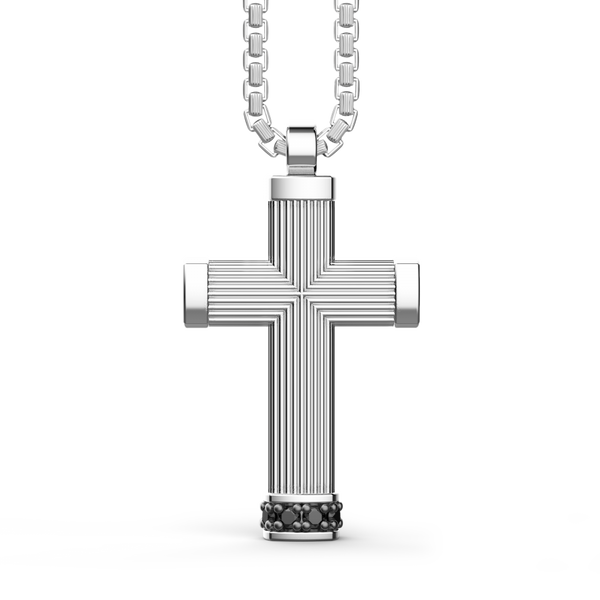 Silver Necklace with Cross Pendant and Black Stones