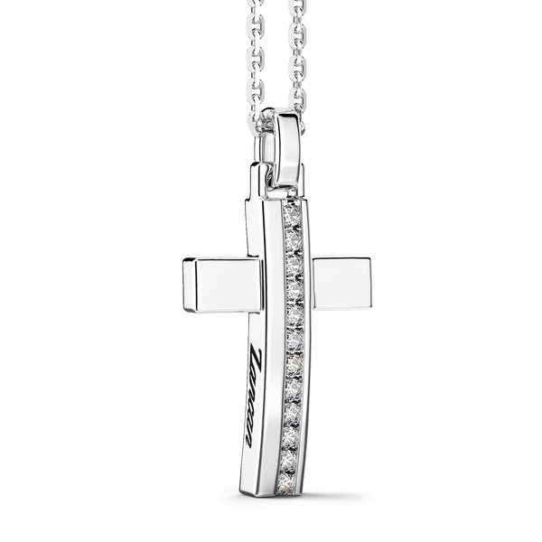 Silver Necklace with Cross Pendant & Stones