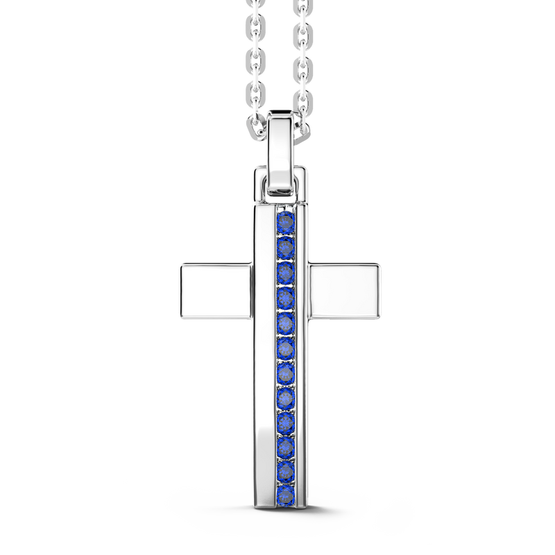 Silver Necklace with Cross Pendant & Blue Stones