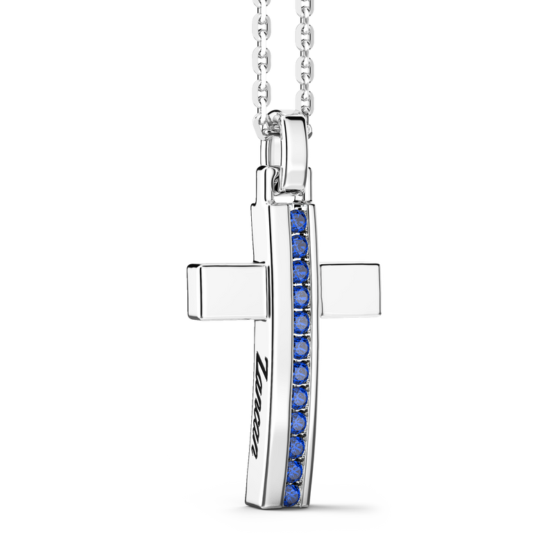 Silver Necklace with Cross Pendant & Blue Stones