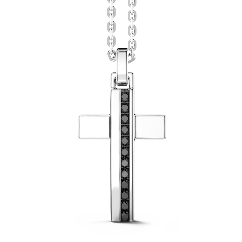 Silver Necklace with Cross Pendant & Black Stones