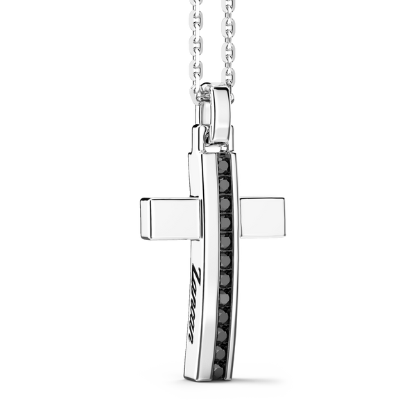 Silver Necklace with Cross Pendant & Black Stones