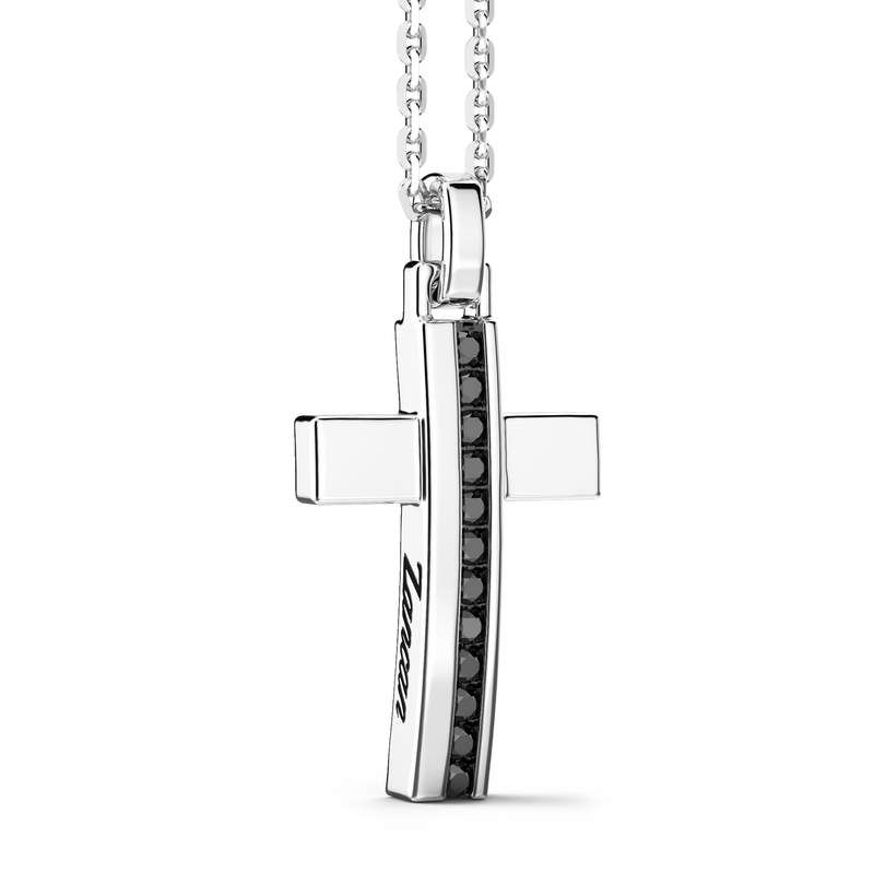Silver Necklace with Cross Pendant & Black Stones