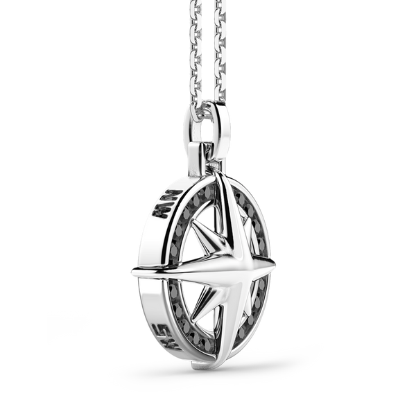 Silver Necklace with Wind Rose pendant & Black Stones