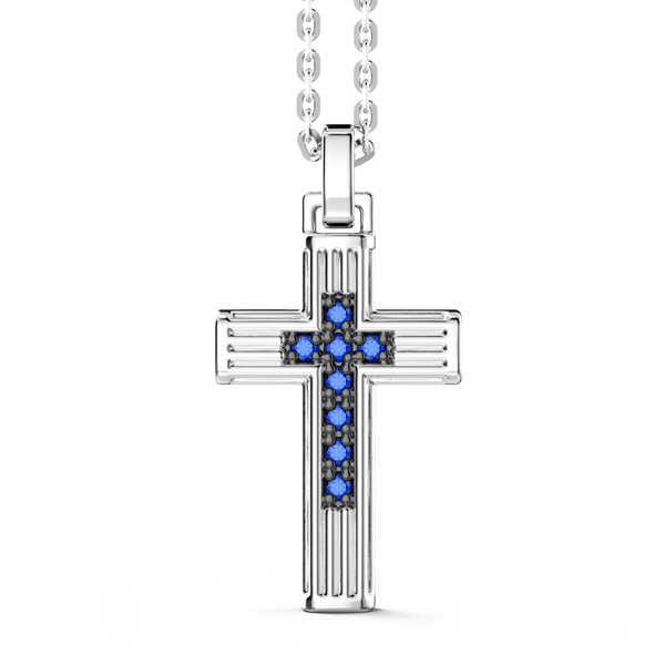 Silver Necklace with Cross Pendant & Blue Stones