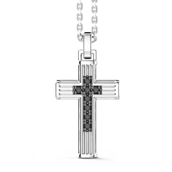 Silver Necklace with Cross Pendant & Black Stones
