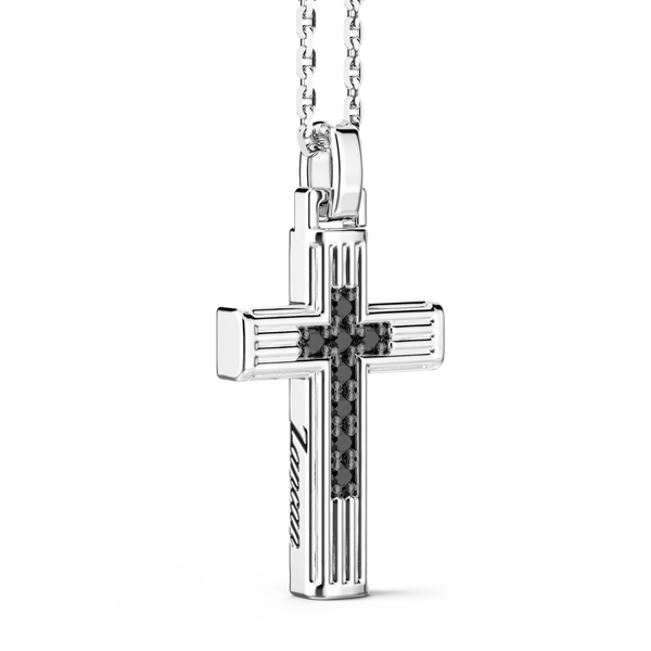 Silver Necklace with Cross Pendant & Black Stones