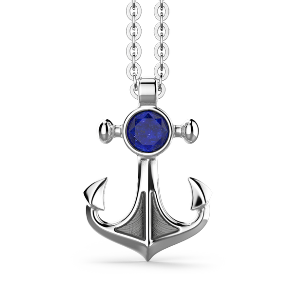 Necklace with Anchor Pendant with Natural Lapis Lazuli