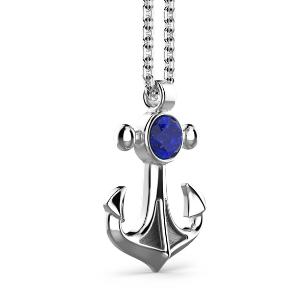 Necklace with Anchor Pendant with Natural Lapis Lazuli