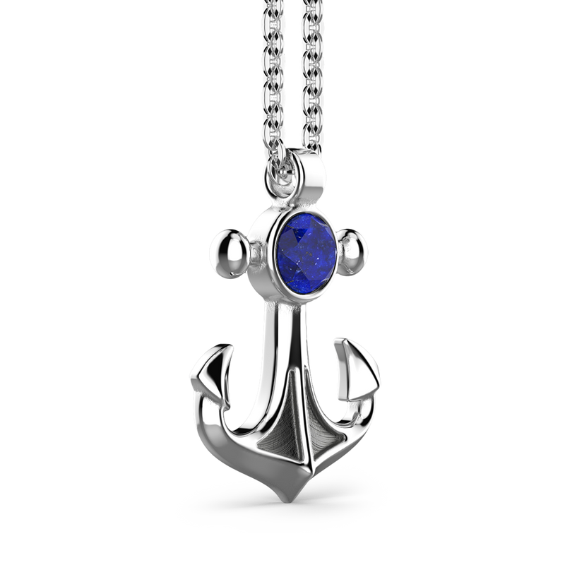 Necklace with Anchor Pendant with Natural Lapis Lazuli