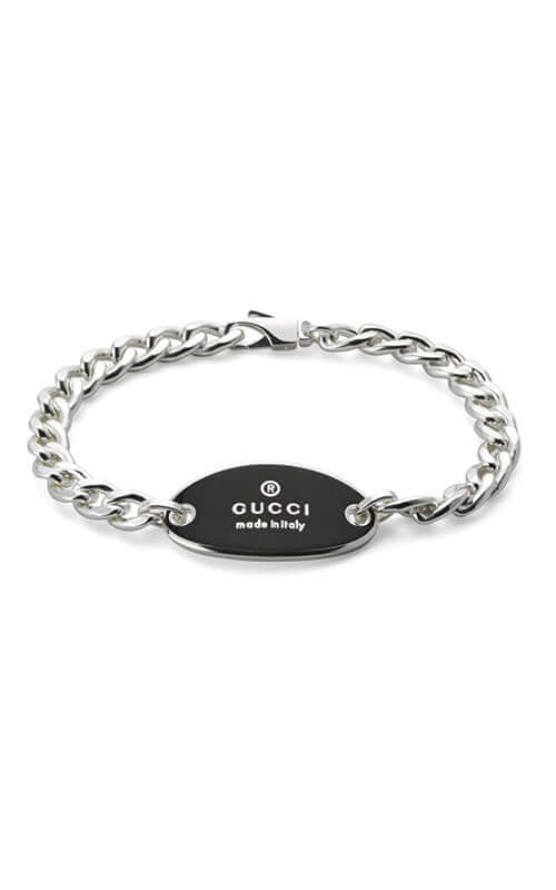 GUCCI TRADEMARK BRACELET 16X29.5MM SILVER&BLACK ENAMEL