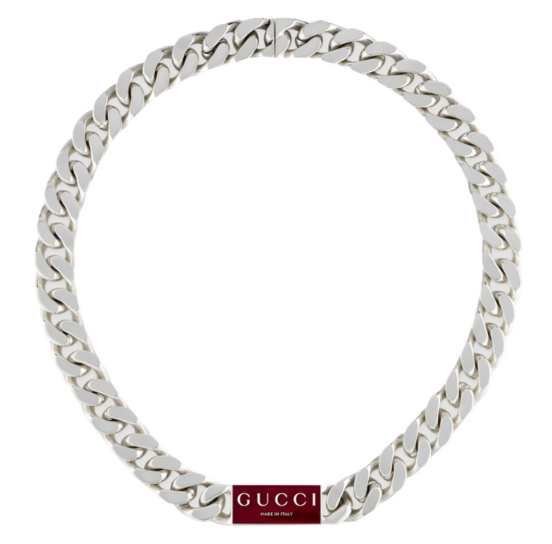 GUCCI TRADEMARK NECKLACE 55/60CM SILVER&RED ENAMEL YBB801034001