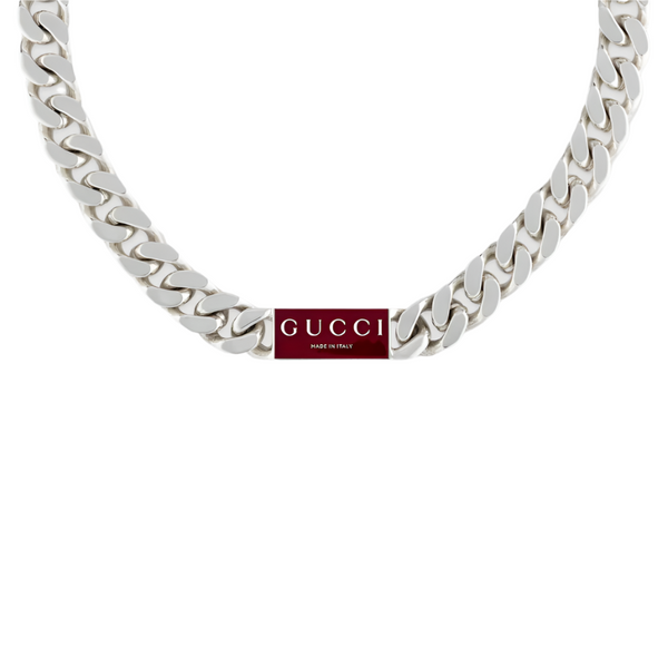 GUCCI TRADEMARK NECKLACE 55/60CM SILVER&RED ENAMEL YBB801034001