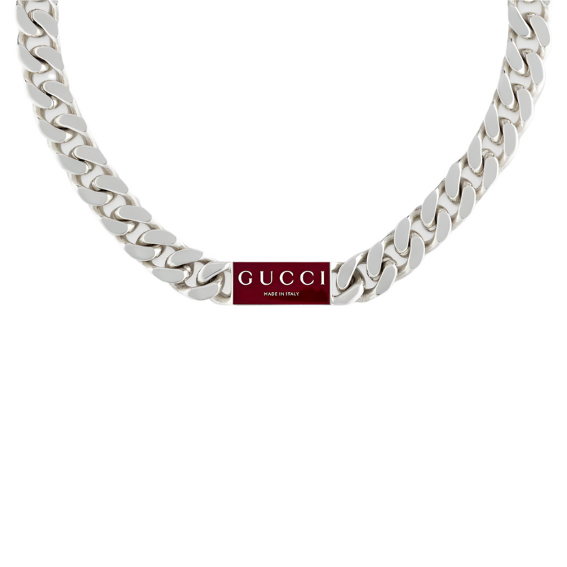 GUCCI TRADEMARK NECKLACE 55/60CM SILVER&RED ENAMEL YBB801034001