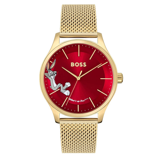 Hugo Boss Elite Bugs Bunny Gold Steel Mesh Red Dial Men's Watch 1514063