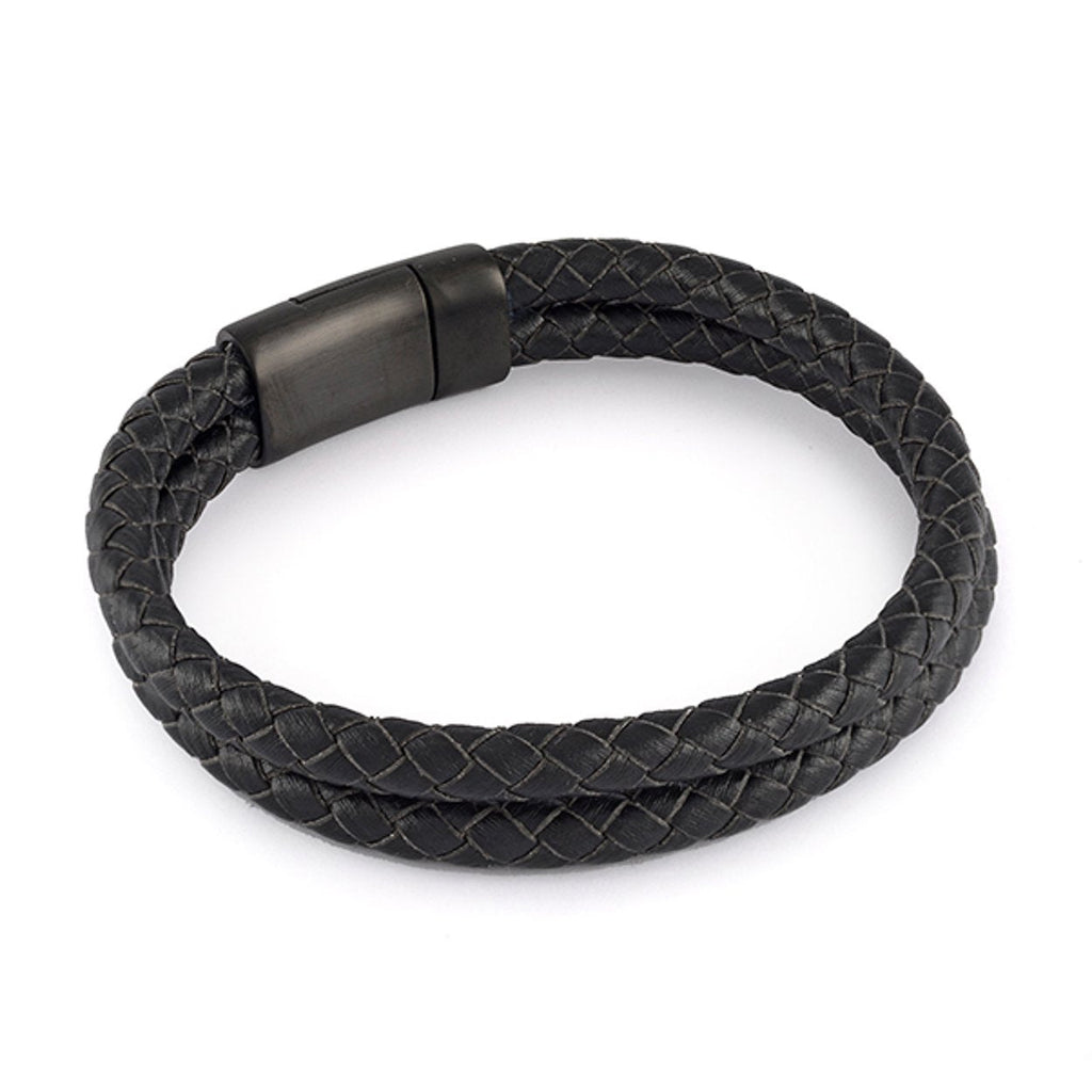 CRAFTDLondon クラフトロンドン Black Leather Bracelet Men's Black Leather Rope Bracelet (Gold)