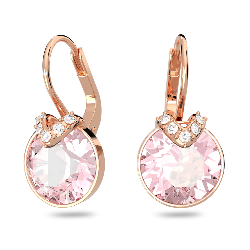 Swarovski Bella V drop earrings, Round cut, Pink, Rose gold-tone
