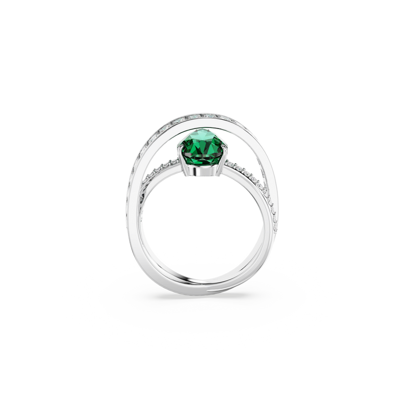 SWAROVSKI HYPERBOLA COCKTAIL RING, CARBON NEUTRAL ZIRCONIA, MIXED CUTS, DOUBLE BANDS, GREEN, RHODIUM PLATED