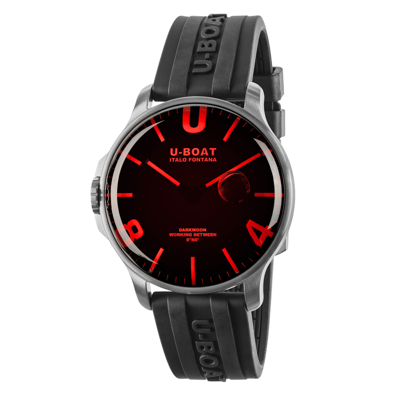 U-boat DARKMOON 44MM RED GLASS SS/RUBBER CODE 8465/B