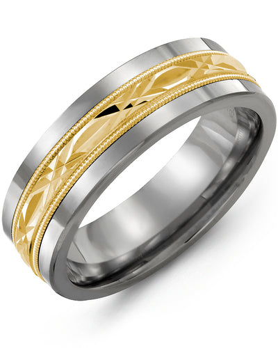 MADANI MEN'S CLASSIC DIAMOND CUT MILGRAIN WEDDING BAND MAB710CP