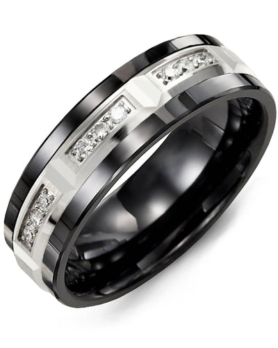 MADANI MEN'S BEVELED TRIO DIAMOND WEDDING BAND MDM710CW-18R MDM710CW-18R